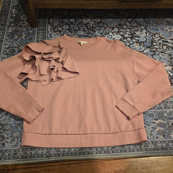 $259 Ted Baker Pink Ozai Sweatshirt with Ruffles US 6 - Picture 3 of 5